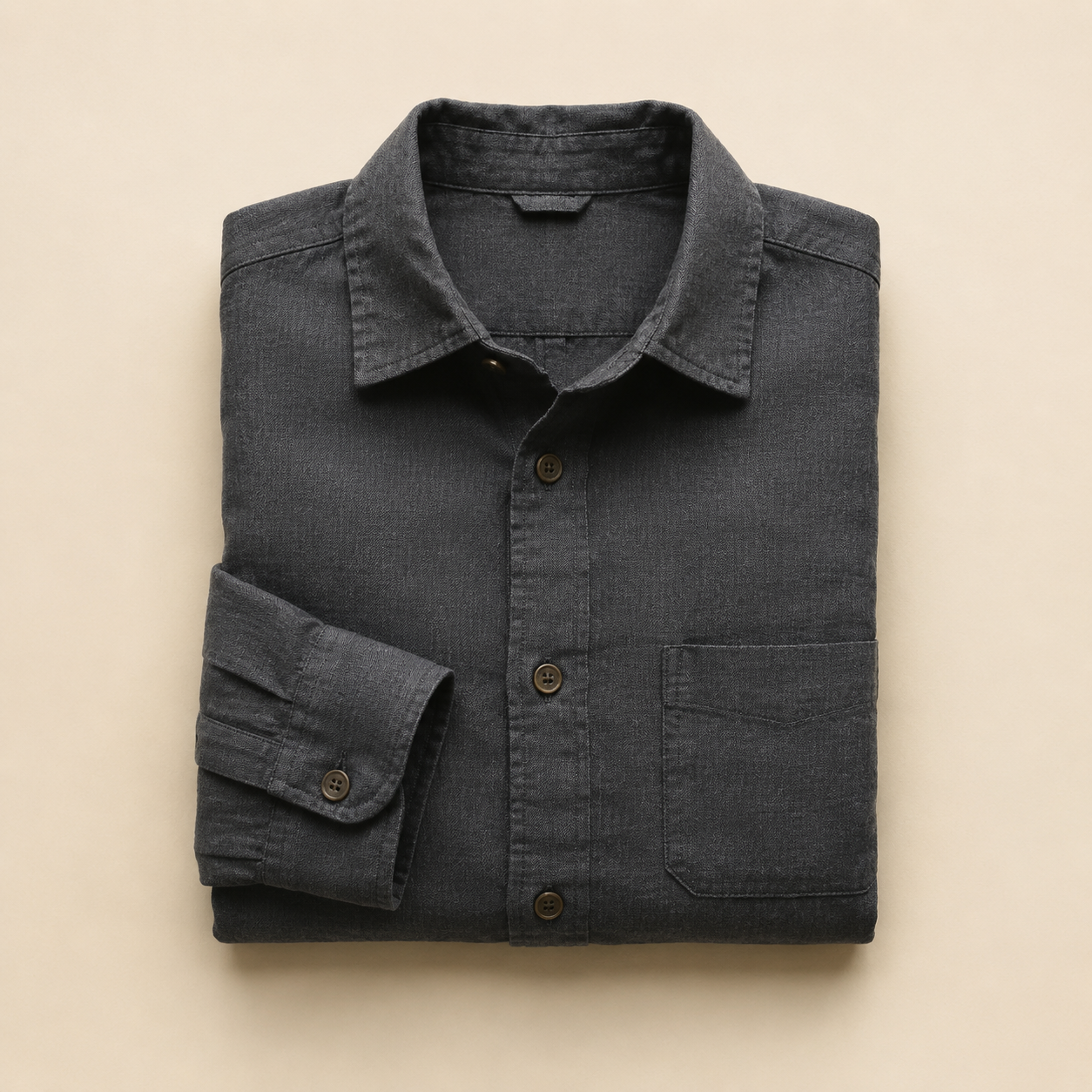 Folded charcoal heavy linen overshirt